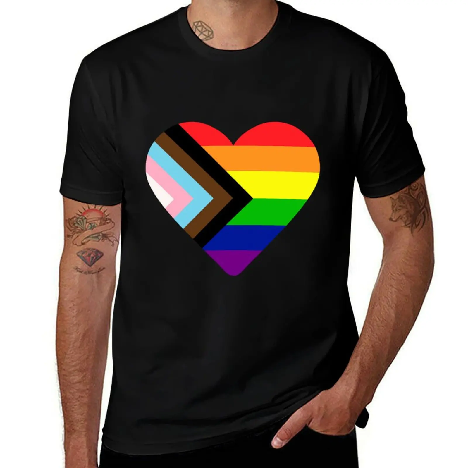 

Футболка Progress Pride с флагом в форме сердца, мужская повседневная мужская футболка, высококачественная футболка люксового бренда
