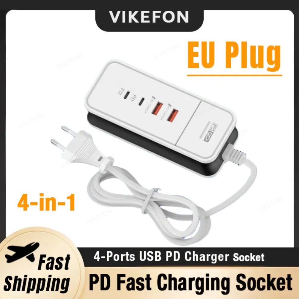 50 W Schnelle Lade 4-Ports Dual USB PD Ladegeräte Buchse EU Stecker Für Pad Smartphone Tablet Laptop schnell Ladung Reise Power Adapter