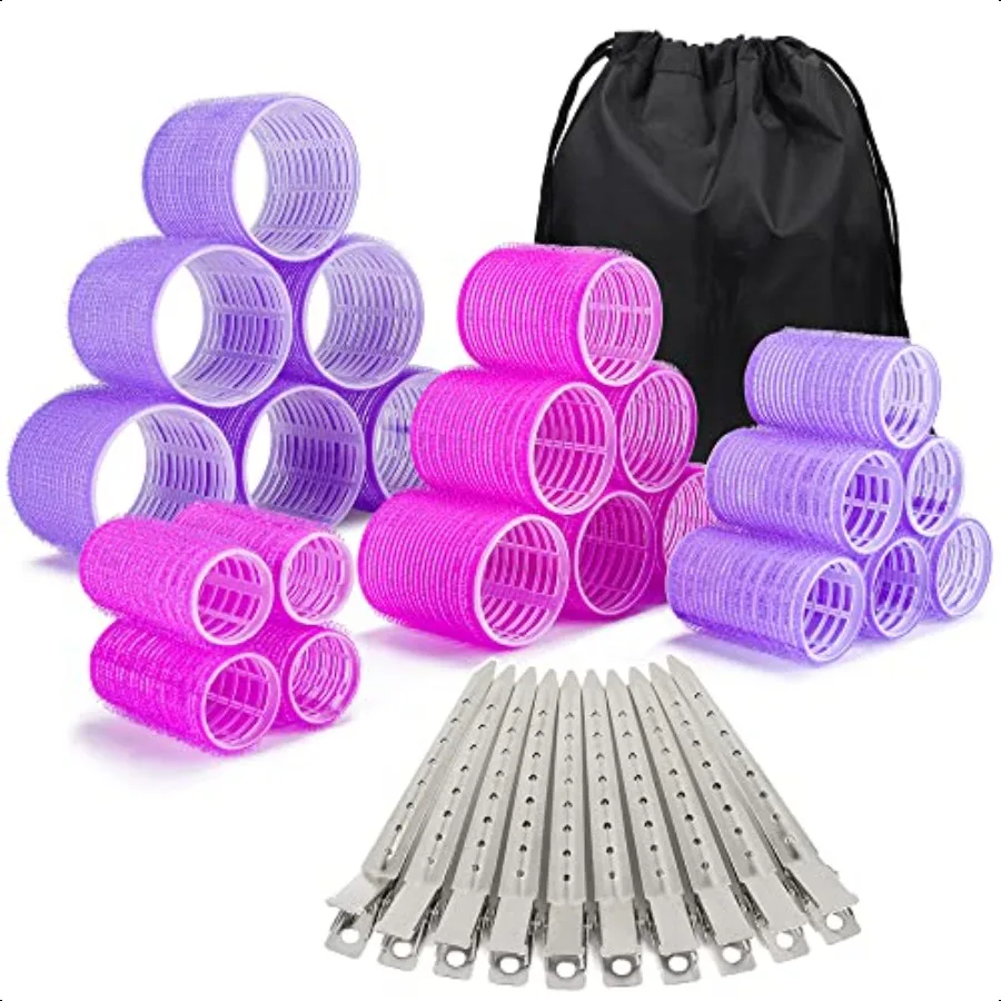 

33 Piece Hair Rollers set Self Grip Hair Rollers for Long Medium Short Hair Large Medium Hair Curler 22 Rollers + 10 Stainl ste