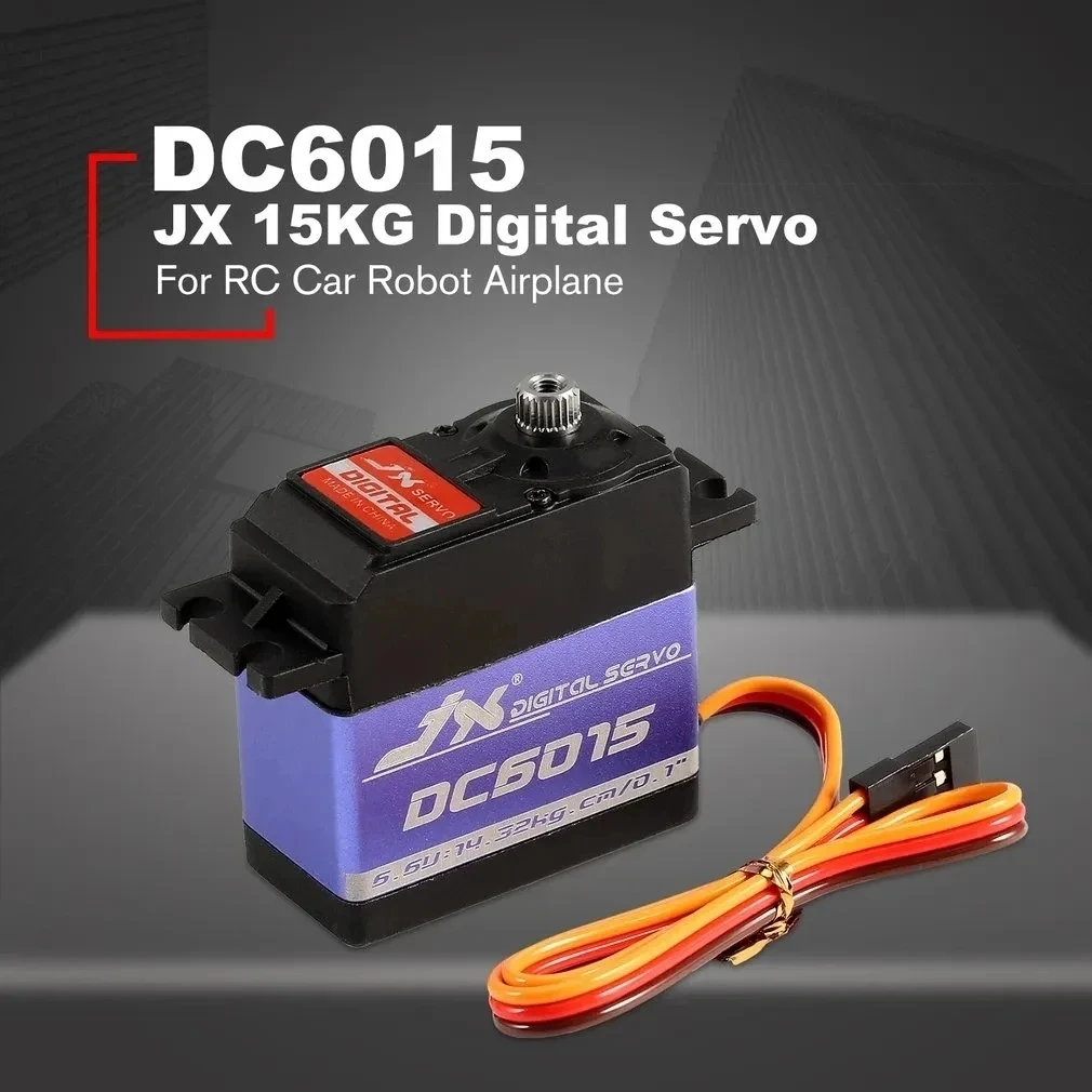 JX RC Servo DC6015 4.8-6.6V Metal Gear 0.1 Sec 15KG Large Torque Digital Servo For RC Car Robot Airplane Aircraft Accessories