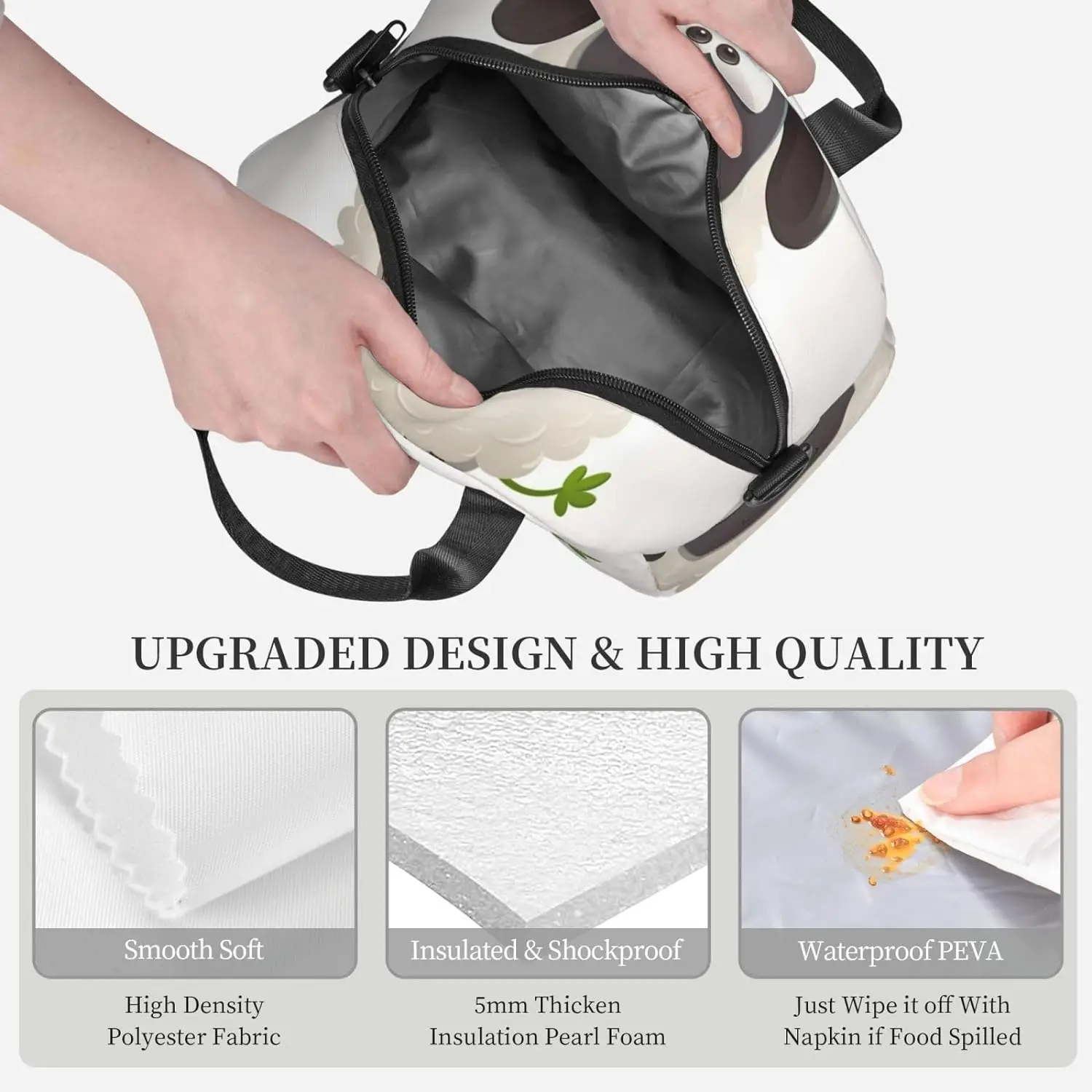 Sheep Print Lunch Box For Women Men Reusable Insulated Cooler Portable Lunch Tote Bag Large Capacity Lunch Container