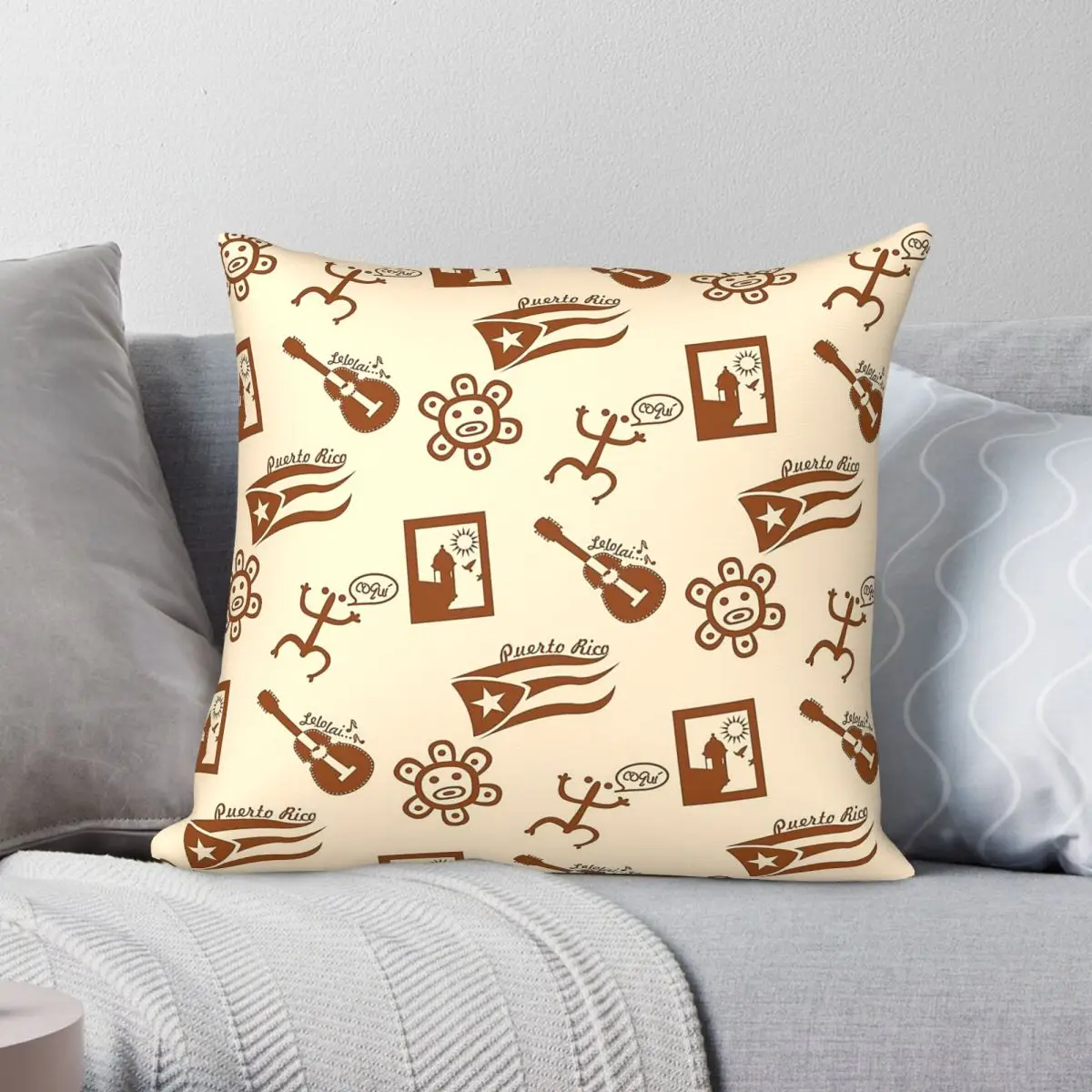 Puerto Rico Taino Sun Square Pillowcase Polyester Linen Velvet Creative Zip Decor Sofa Cushion Case