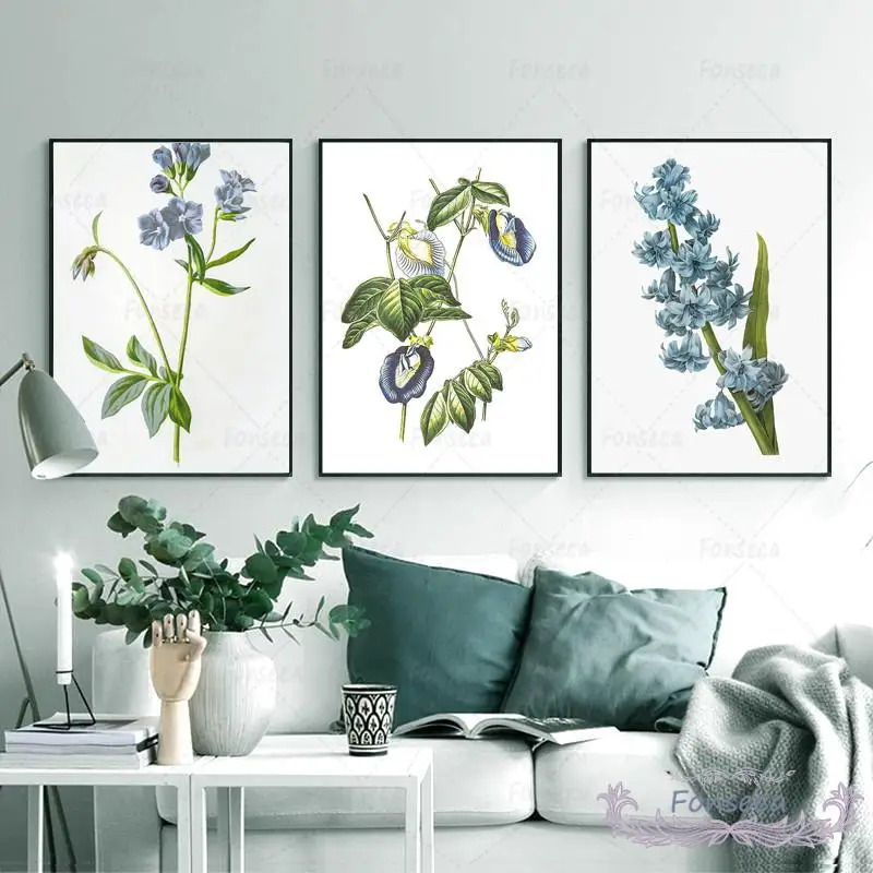 Pierre Joseph Redud Hand-Painted Flower Plant Illustration Prints Poster Iris Gentiana Harebell Purple Calyx Canvas Painting