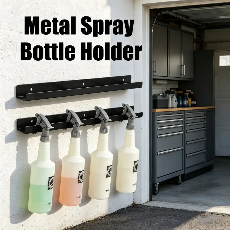 Metal Wall Mounted Spray Bottle Trigger Holder, Sturdy Steel Spray Can Storage Rack for Garage, Workshop, Janitorial, Cleaning