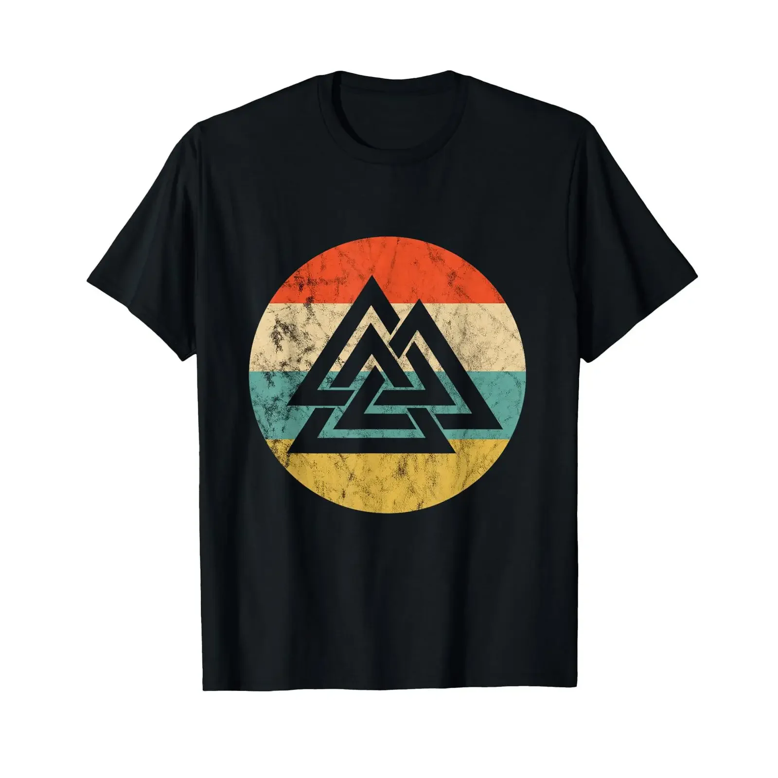 Valhalla Valknut Symbol Nordic Viking Retro Vintage Sunset T Shirt vintage Washed Comfortable graphic homme streetwear