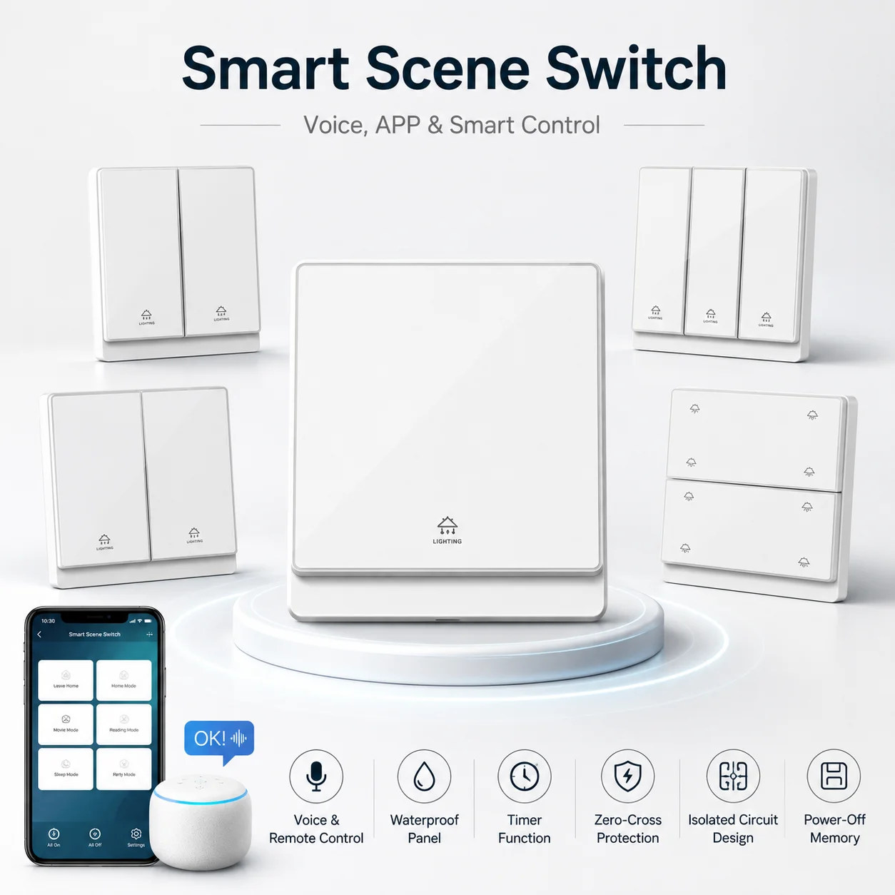 2 in1 UK Zigbee Scene switch Waterproof Glass Panel Timing Remote Control Light Switch with Alexa Google Home Smart Life App