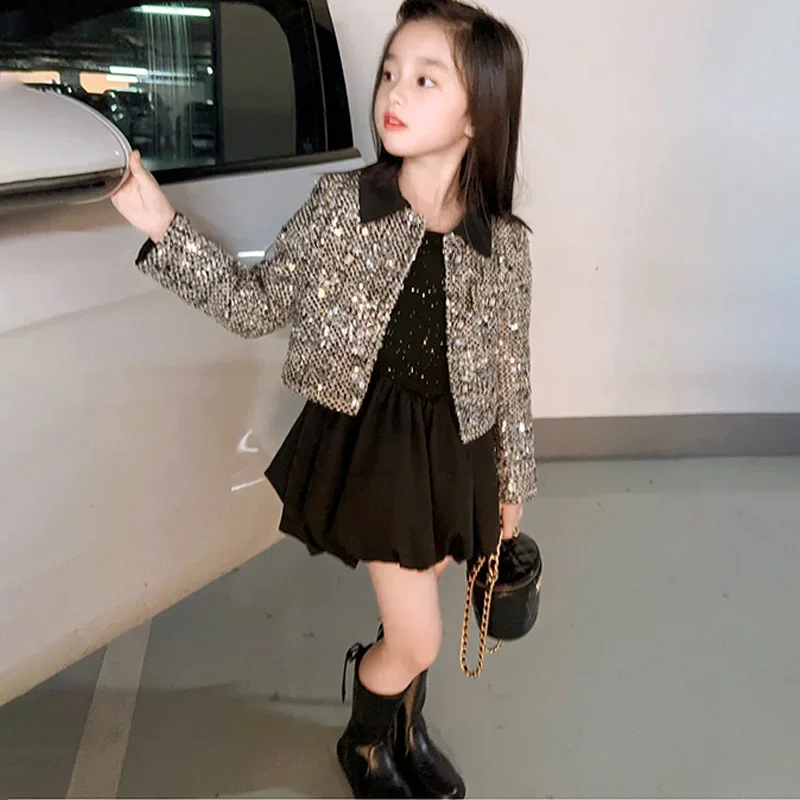 Spring Autumn Girls Coat Baby Coat Toddler Outwear Kids Fashion Clothes Sequin Patch 4-13Y