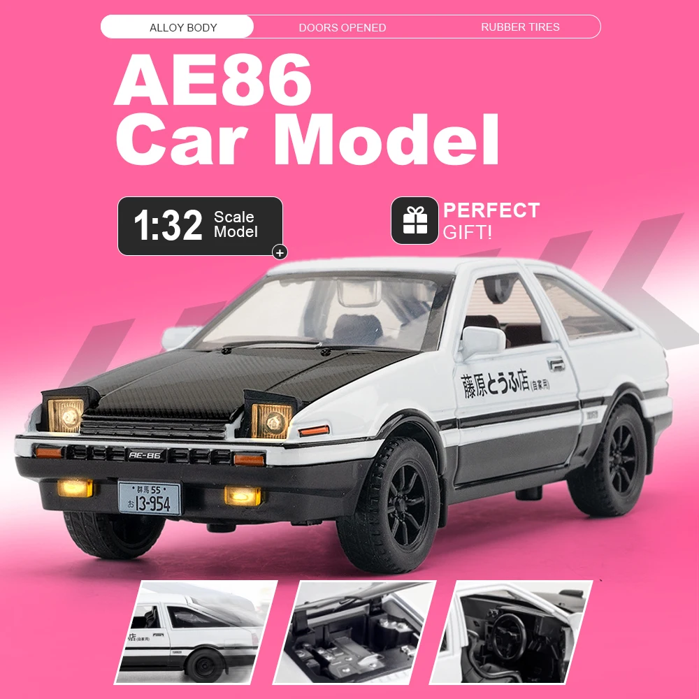 

1:24 Scale AE86 Corolla Car Model Toy Doors Opened Rubber Tires Vehicle Pull Back Alloy Body Models for Enthusiasts Hobby Gift