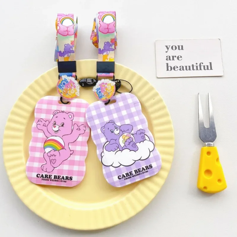 New Care Bears Wavy Long Rope Card Holder ID Subway Bus Card Access Control Student Card Holder School Bag Pendant Halter Neck