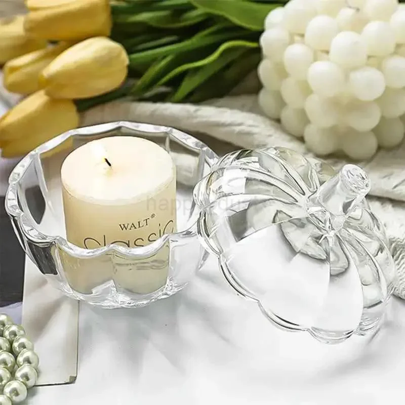 

Glass Pumpkin Storage Jar with Lid Creative Pumpkin Shape Candy Snack Jar Halloween Candle Holder Home DecorationCL240726