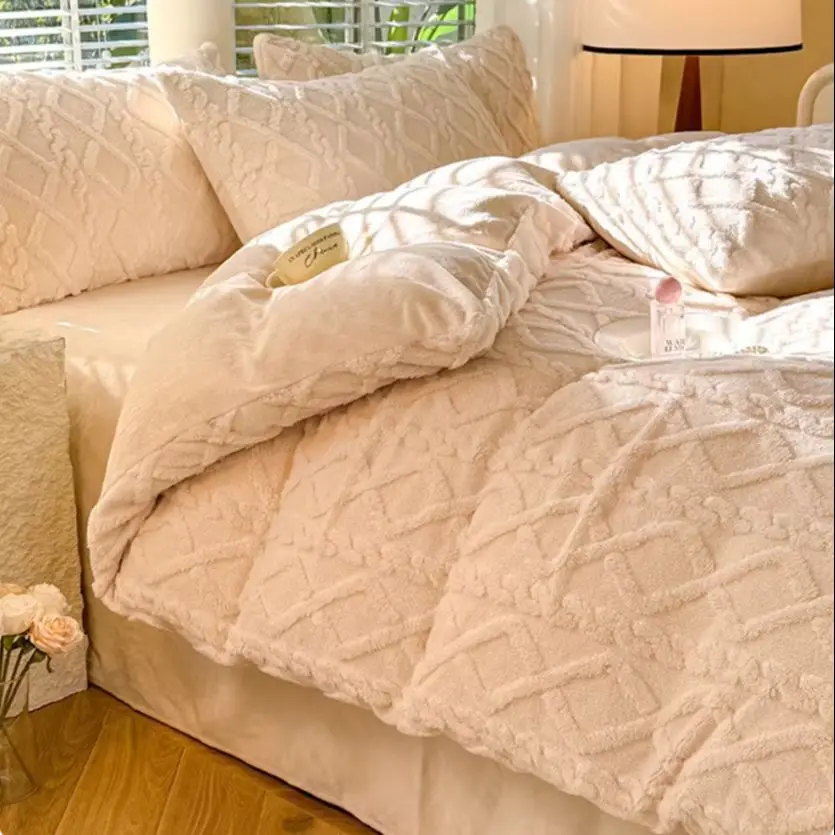 3PCS Girls Room Warm Velvet Duvet Cover Skin-friendly Comforter Quilt House De Couette Bedding Soft Touch Bed Cover