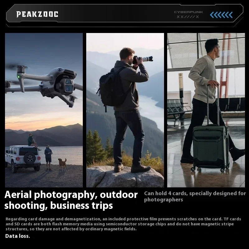 Peakzooc Cyber Memory Card Phone Case Magnetic Bracket SIM Card/SD/TF/Memory Card Storage Manager untuk IPhone 15/16 Pro Max Hadiah