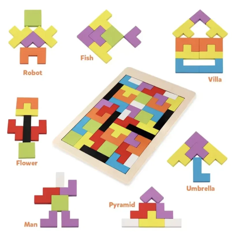 1/2/4set Wooden Puzzle 3D Square Toy Colorful Irregular Puzzle Baby Early Thinking Logic Educational Toys Color Games Gifts
