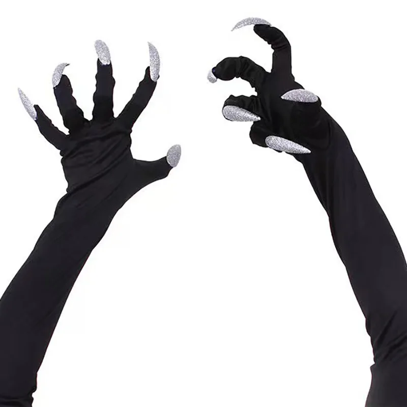 Scary Silver Color Nails Gloves Cosplay Party Costume Accessories Halloween Party Gloves Roleplay Finger Nails Gloves