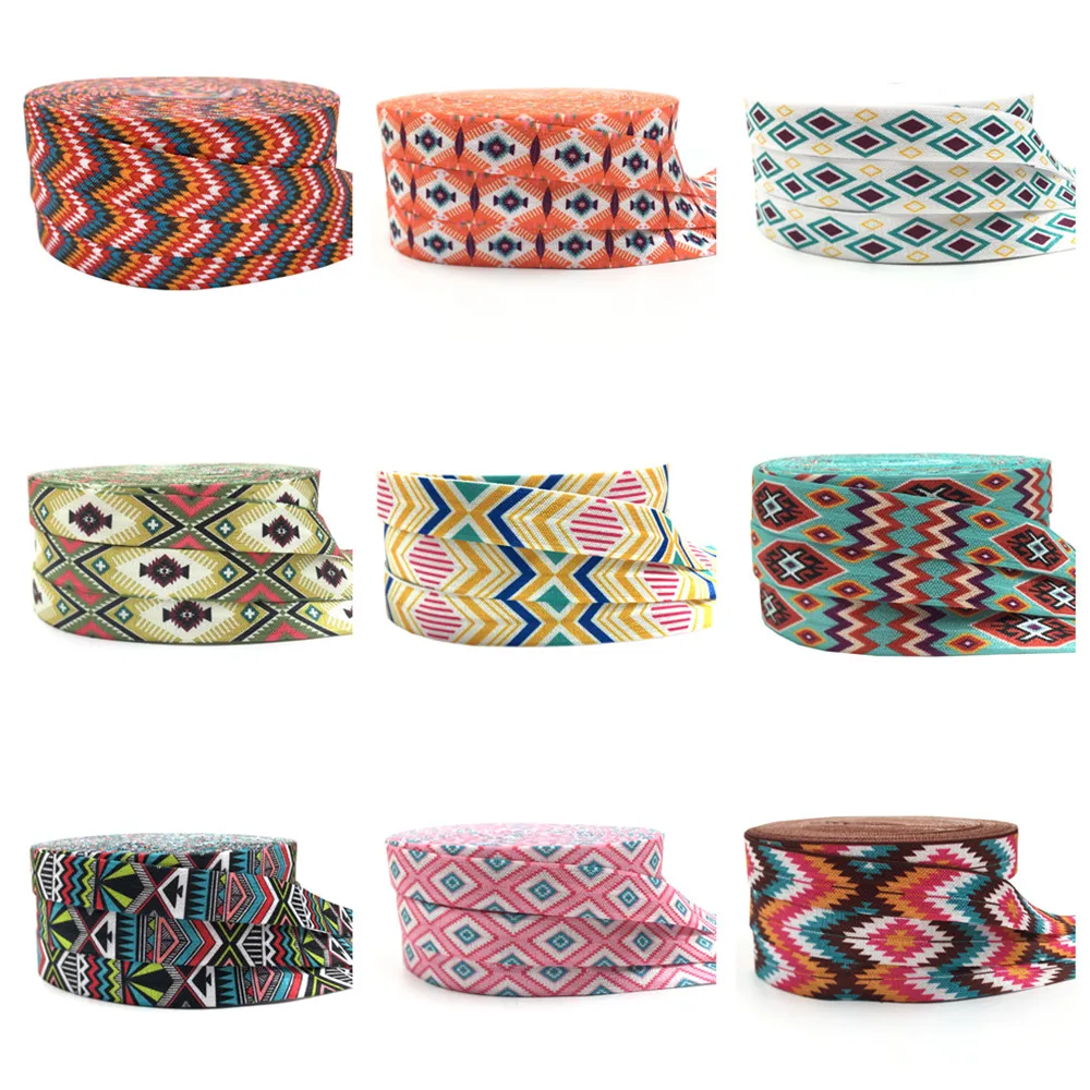 5/8 "15mm Chevron geometria FOE Fold Over elastyczny spandeks Satin Band Kid opaskę do włosów sukienka koronki wykończenia DIY szycia