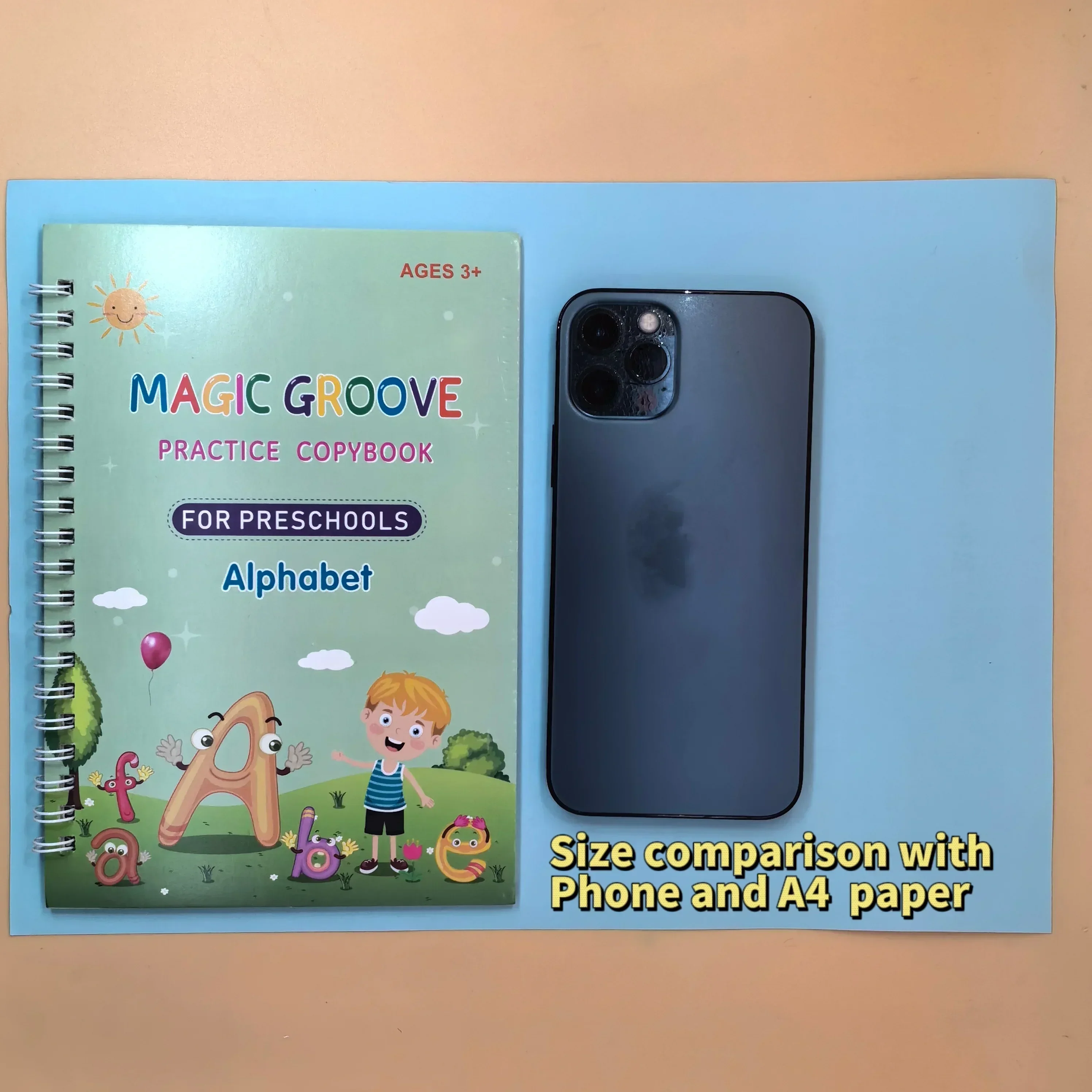 4Pcs/Pack Large Reusable Handwriting Practice Copybook Comfy Tracing Sight Words Grooves Magic Practice Workbook Christmas Gift