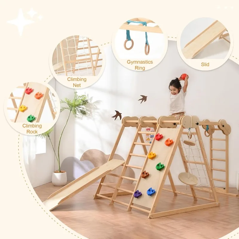 Indoor Playground Jungle Gym, Toddler Climbing Toys for Kids 1-6 Years, Indoor Toddler Gym Play Set with Slid, Climbing Wall 4