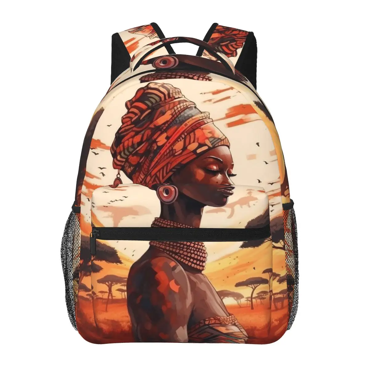 Vibrant African Women Traditional Headscarf Student Backpack School Bag Hiking Travel Daypack for Unisex Bookbag Shoulder Bags