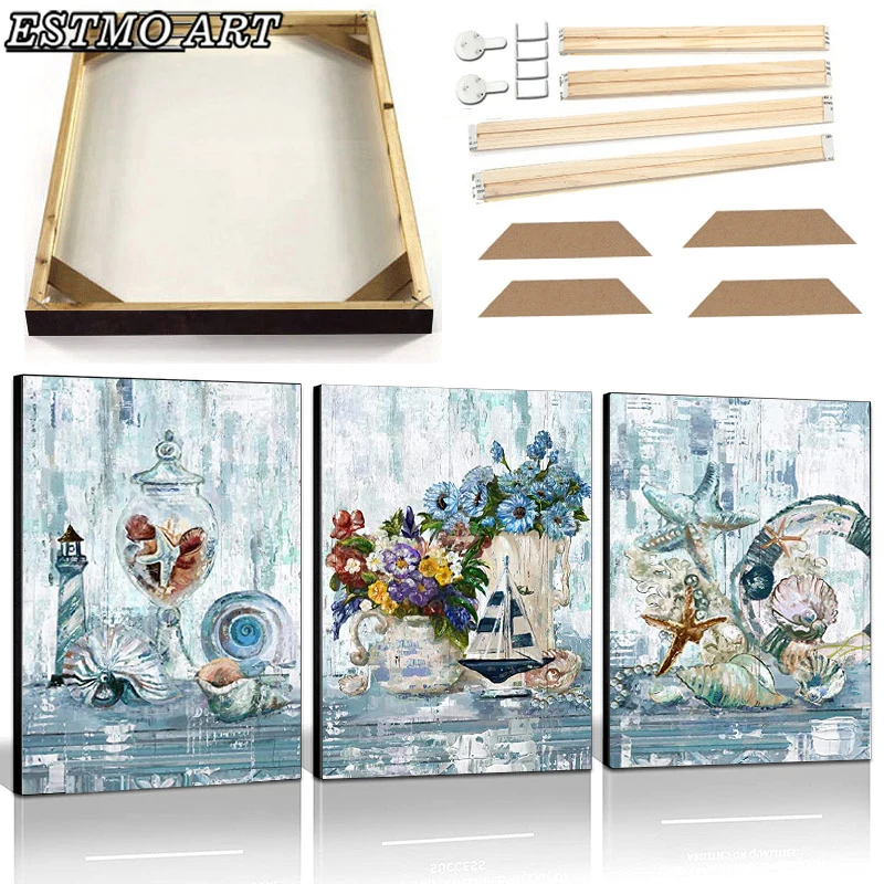 בד הדפסים פוסטר וינטג חוף ים seashell פרח חוף הים הים-קייפ בד ציור עם מסגרת האוקיינוס נושא קיר אמנות תמונות אמנות Fo