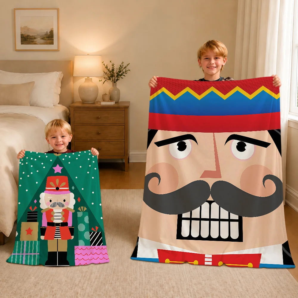 Christmas Art Funny Cute N-nutcracker Doll Warm Soft Plush Blanket For Sofa Living Room Nap Home Bedroom Gift Flannel Pet Hogar