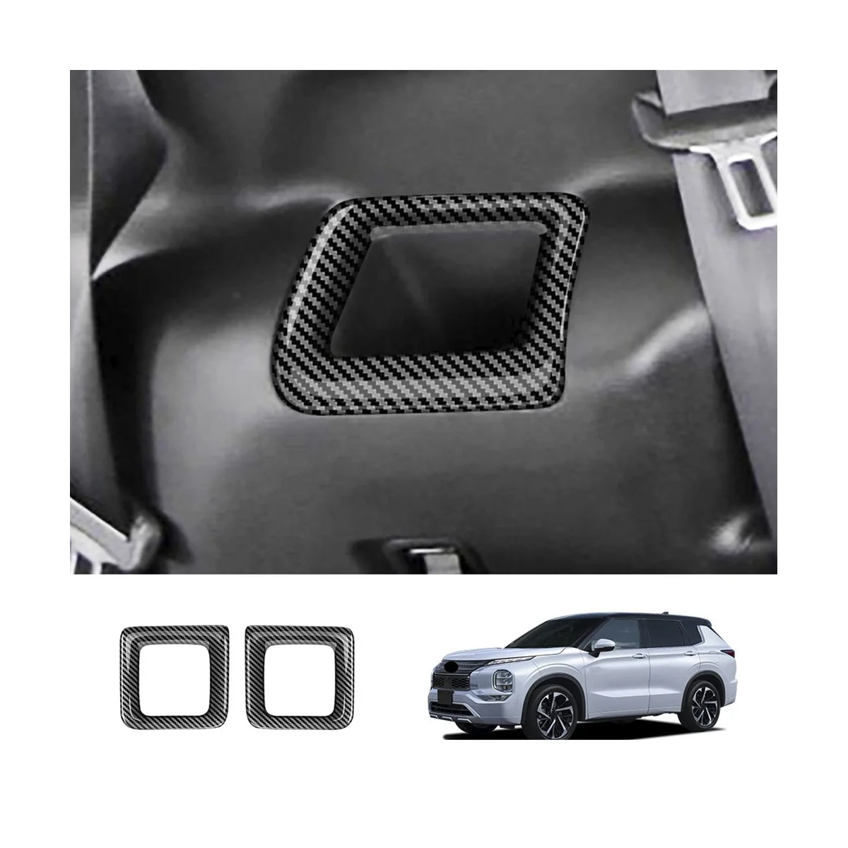 Car Rear second Row Water Cup Holder Decoration Frame Cover Trim for Mitsubishi Outlander 2022 2023 Carbon Fiber