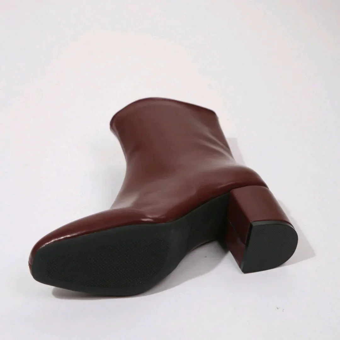 Damen-Stiefeletten für den Winter mit seitlichem Reißverschluss, dehnbarem mittlerem Absatz, großer Größe, kurzer Stiefelette, modische spitze Schuhe, Botas De Mujer – Detail 5