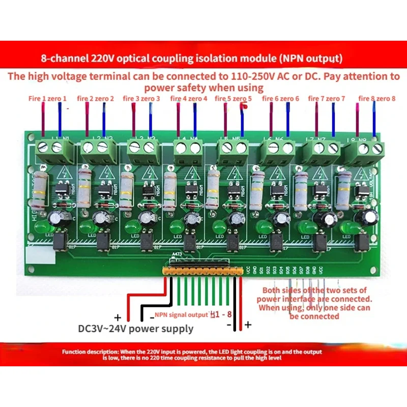 Optocoupler Isolation Detection Board 8 Channels 220V AC Voltage Can Be Connected to PLC