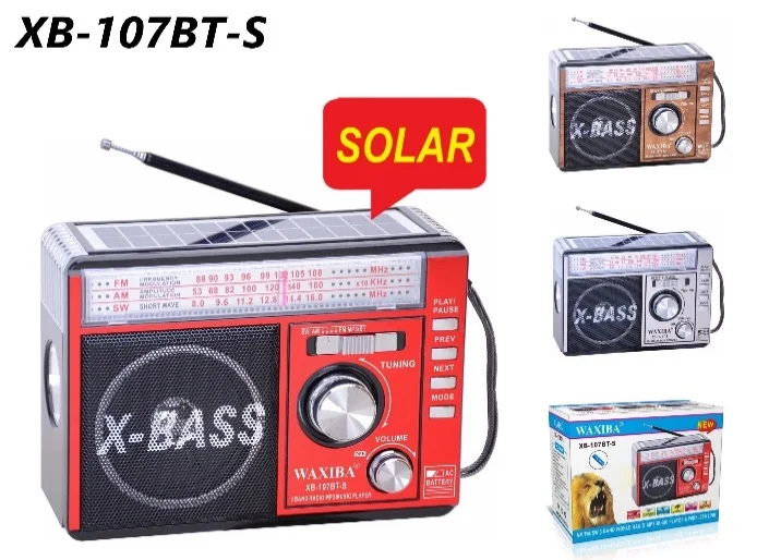 Waxiba Xb 107bt-s X Bass Built Rechargeable Battery Portable Earphone Multiband Am Fm Sw Solar Radio Sets