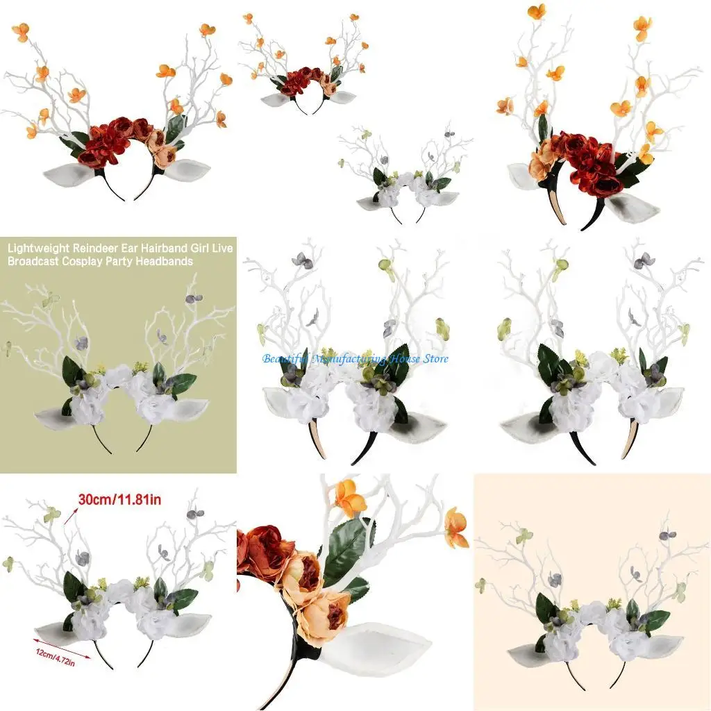 

E56A Teen Cosplay Reindeer Ear Hairband Hair Hoop Makeup Masquerades Party Music Festivals Role Play Headpieces