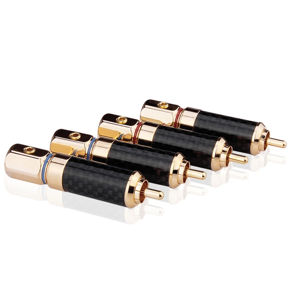 ABDE-4 Uds HIFI RCA enchufe fibra de carbono de alta calidad 24K adaptador de conector de Cable RCA chapado en oro