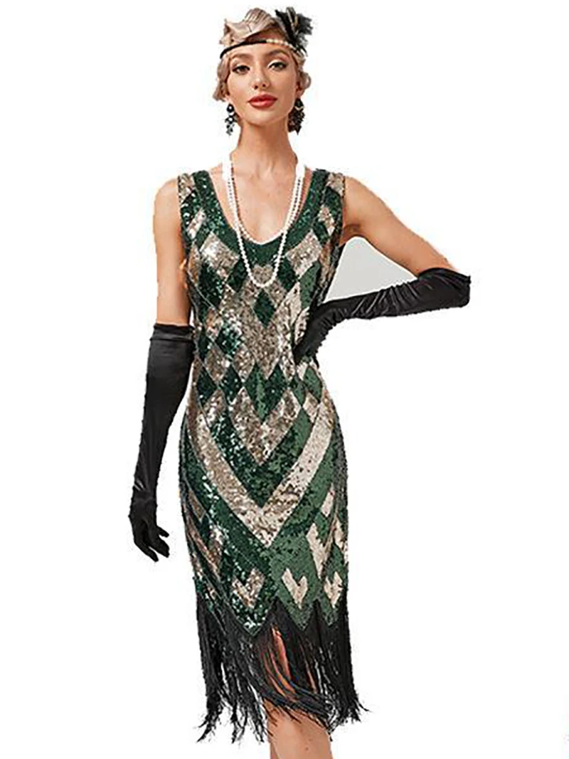 

Women 1920S Retro Embroidered Tassel Dress Cocktail Party Sequin Party Beading Rumba Costume Competition Ballroom Dance Dress
