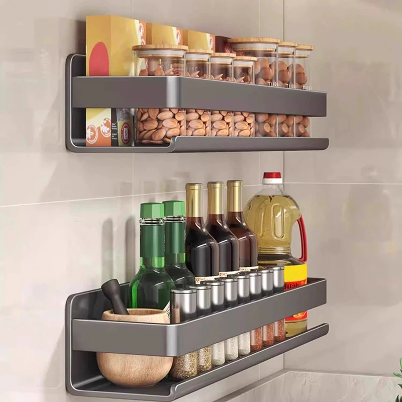 Carbon Steel Wall-Mounted Spice Rack Multifunctional Item Shelf Kitchen Tools Hooks Kitchen Condiment Storage Rack image 6
