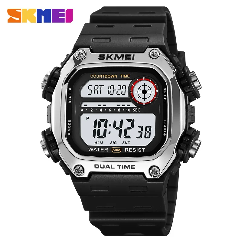 SKMEI Top Brand Back Light Dightal Countdown Sport Watches Mens Fashion 5Bar Waterproof Stopwatch Wristwatch Alarm montre homme