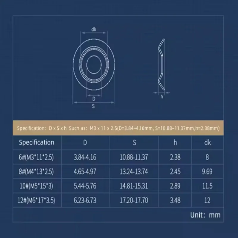 304 Stainless Steel: Conical, Countersunk, Concave-Convex, Fisheye Washers/Gaskets (M3-M10).