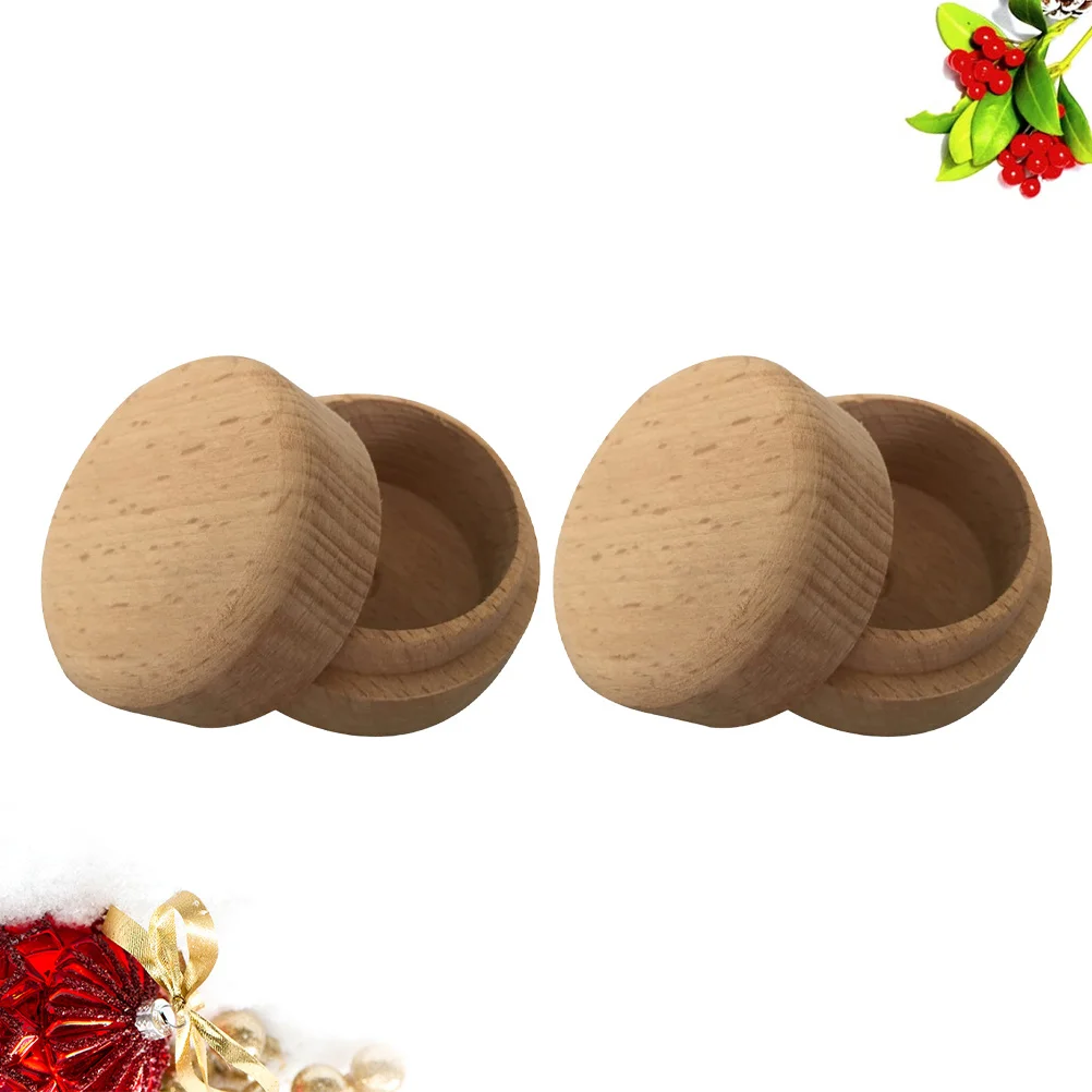 

2Pcs Mini Wooden Jewelry Box Round Storage Container for Rings Earrings Gift Decoration Wood Ring Box Wood Jewelry Boxes