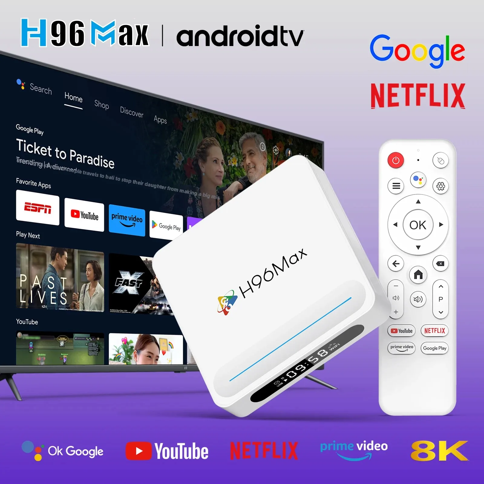 

H96Max H618 Plus TV Box 8K Android 14 Quad Core 2.4/5G WiFi 6 H96 Max Smart TV USB2.0 Smart Home 8K HDR Voice Control Androidtv