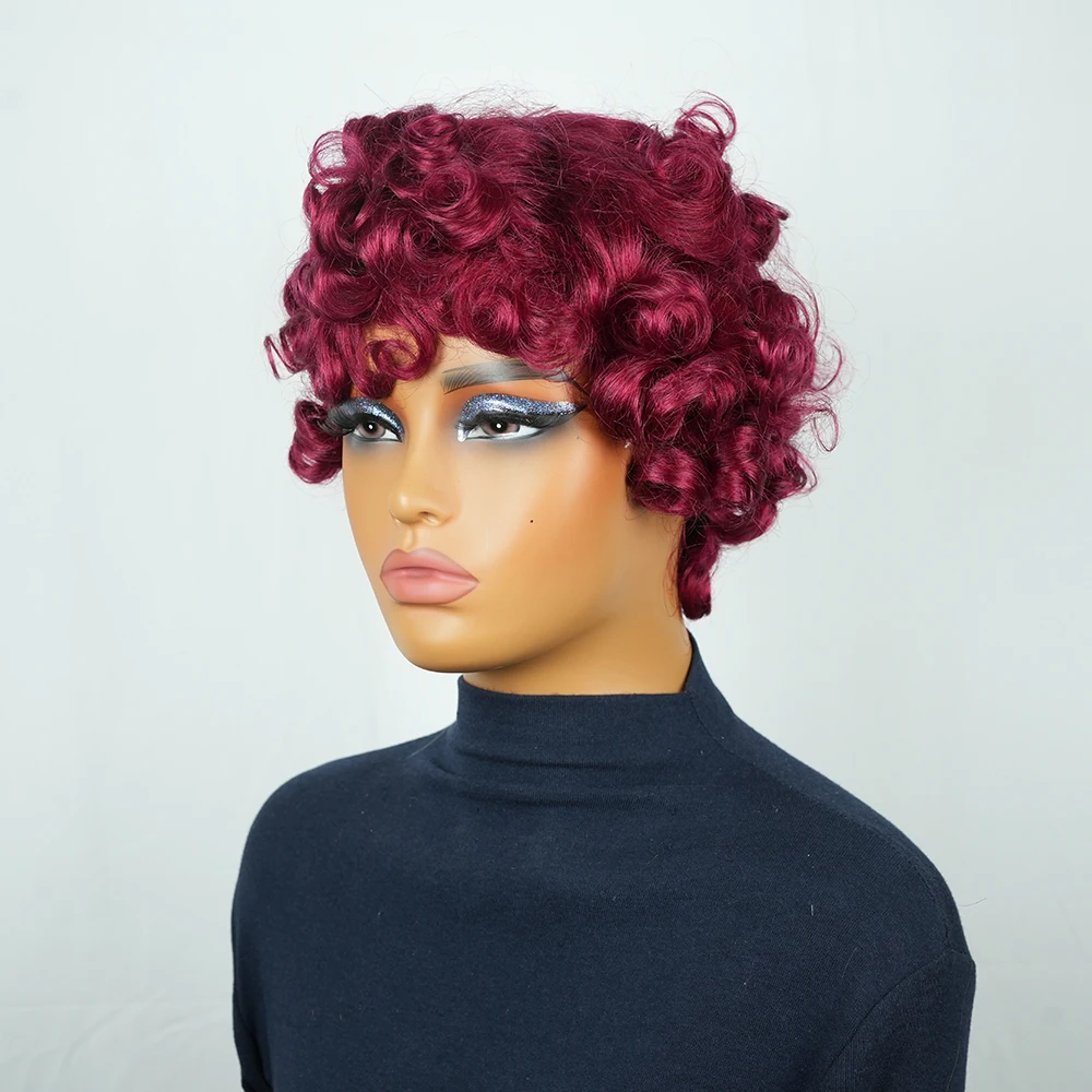 Бразильский афро пышный парик Пикси Боб 99J, полностью машинное производство, предварительно выщипанная челка, 100% человеческие волосы для чернокожих женщин