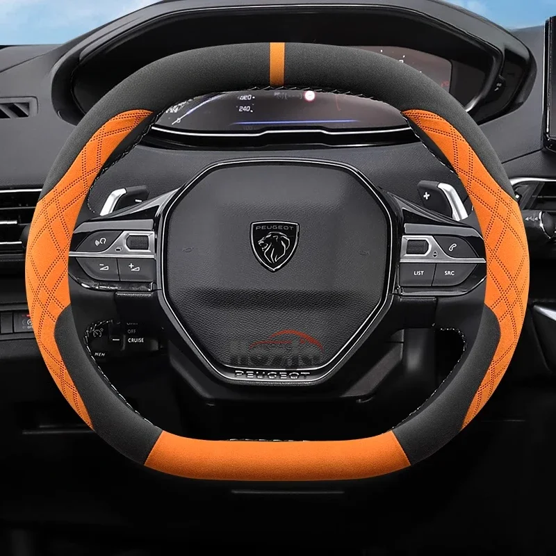 Suede Leather Car Steering Wheel Cover for Peugeot 408 508 SW E-5008 5008 Rifter GT 2021 2022 2023 2024 2025 Auto Accessories
