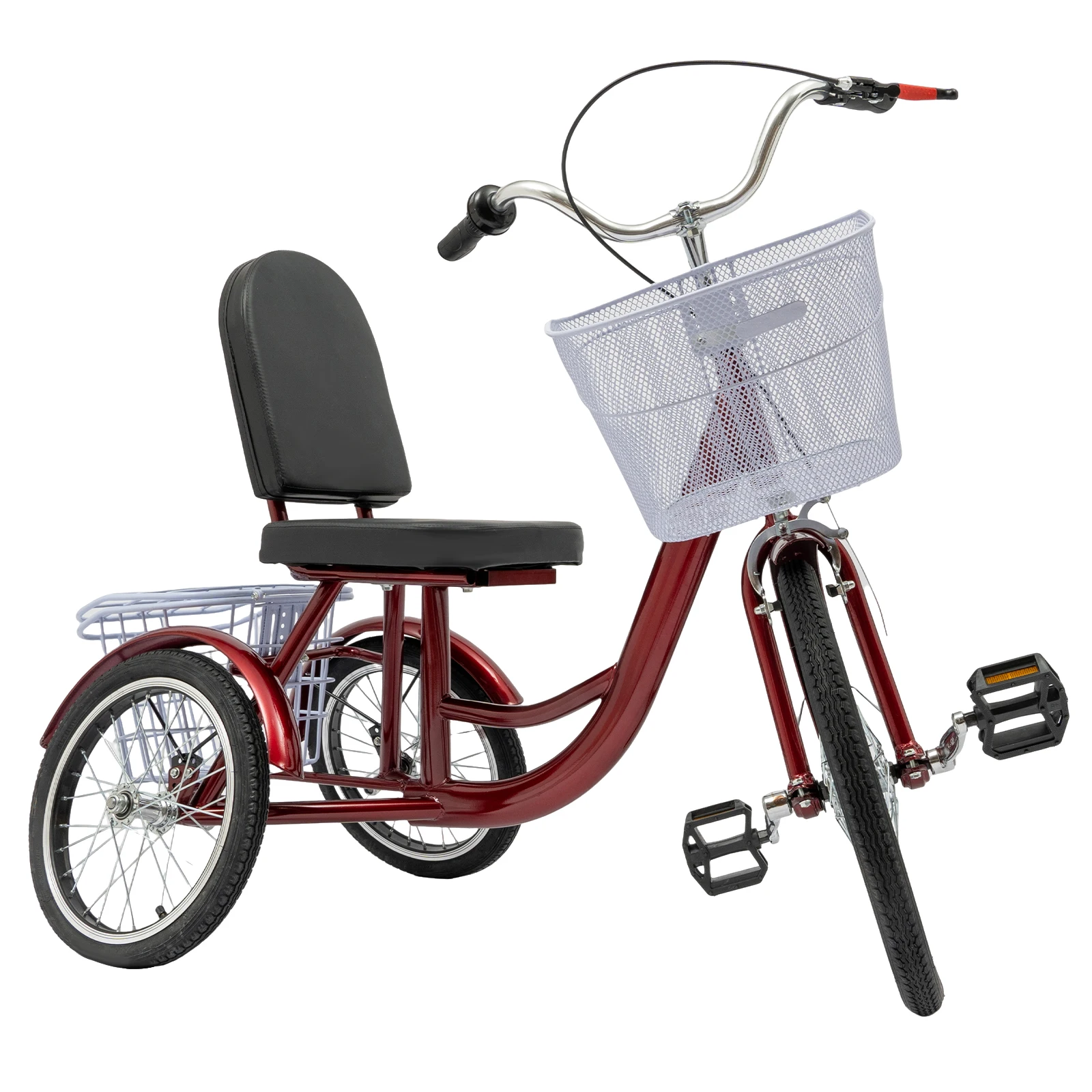 Burgundy 135x66cm Anti-Rollover Tricycle with 20in. Front Wheels and 16in. Rear Wheels for Elderly People 4.92-6.07ft