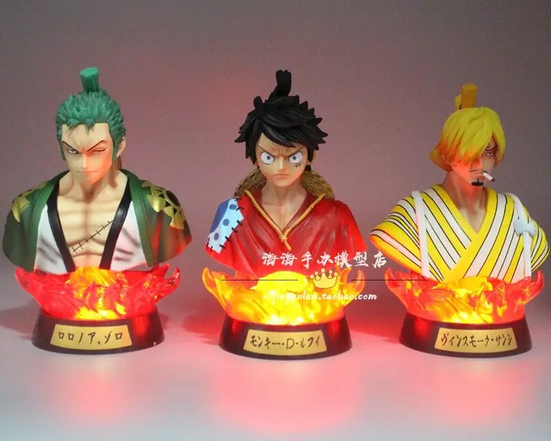 Anime 16cm One Piece Figure Roronoa Zoro Luffy Sanji Bust Pvc Action Figure Toys Illuminated Bust Statue Decoration Model Toys