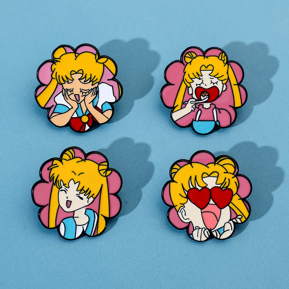 Cute Sailor Moon Brooch Cartoon Tsukino Usagi Metal Badge Enamel Pin Clothes Jeans Lapel Pin Jewelry Accessories Ornament