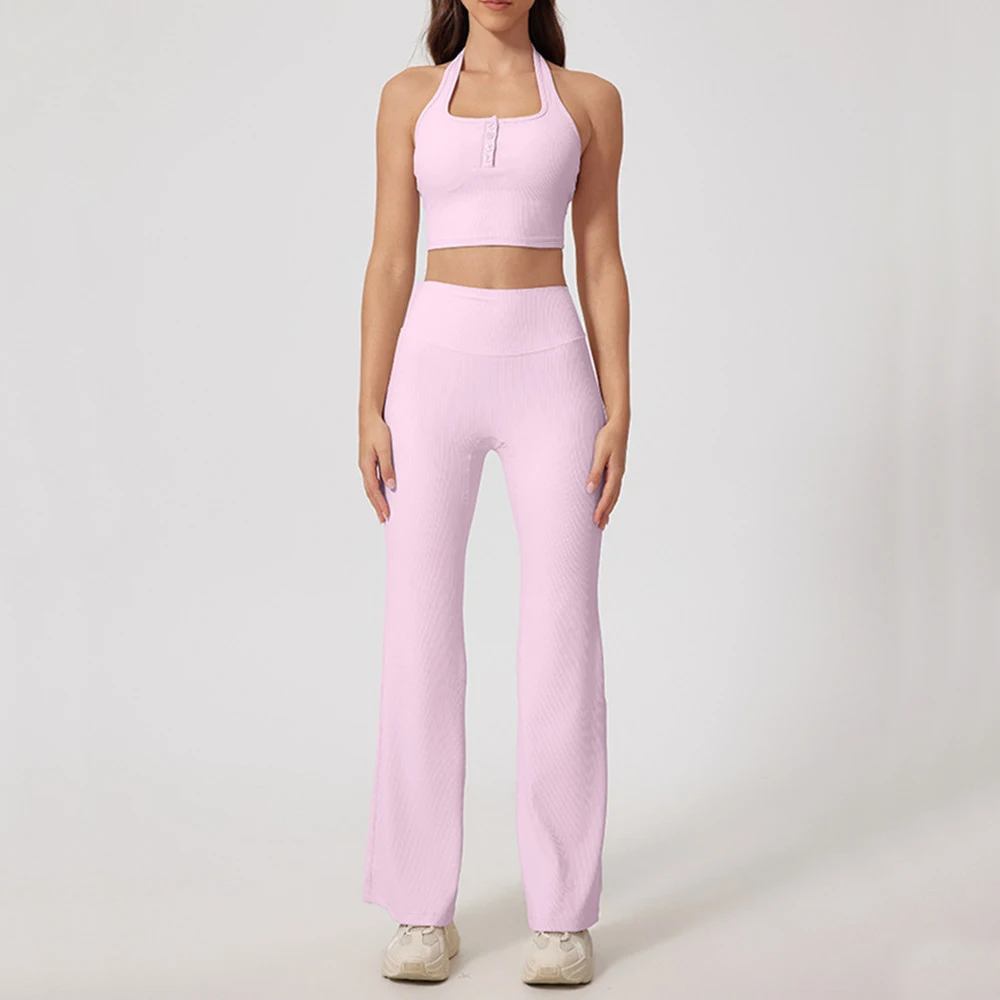 

2 шт., мини-клеш в рубчик, комплект для йоги, женский бюстгальтер на пуговицах, спортивная одежда для бега, фитнеса, тренировок в тренажерном зале, одежда с высокой талией, спортивная одежда