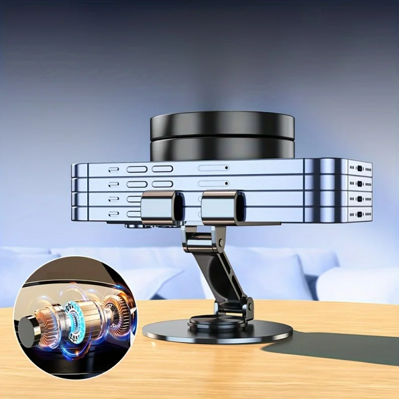 Telefonständer 360 ° Rotierbarer Handyhalter aus Vollmetall-Aluminium, Universelle Halterung mit Klappbarem Doppelwellen-Design, Stabil und Sturzsicher – Detail 6