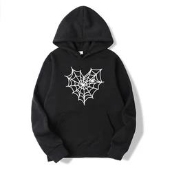 2023 Spring Women Loose Hooded Lady Hooded Sweatshirts Hat Fleece Spider Web Pattern Autumn Hoodies for Daily Wear