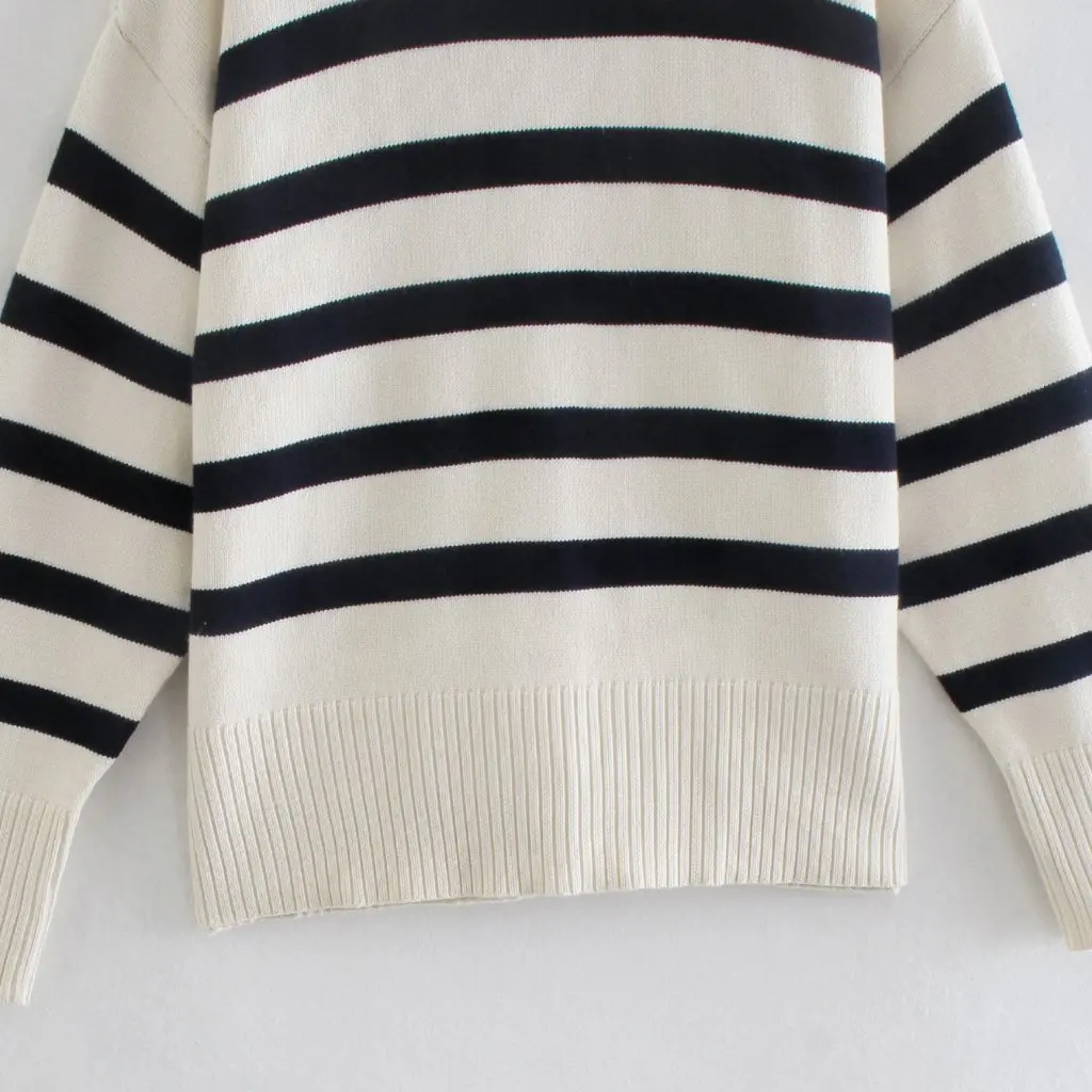 

Women's Long Sleeve round Neck Striped Sweater European American Style Fashionable Knitwear