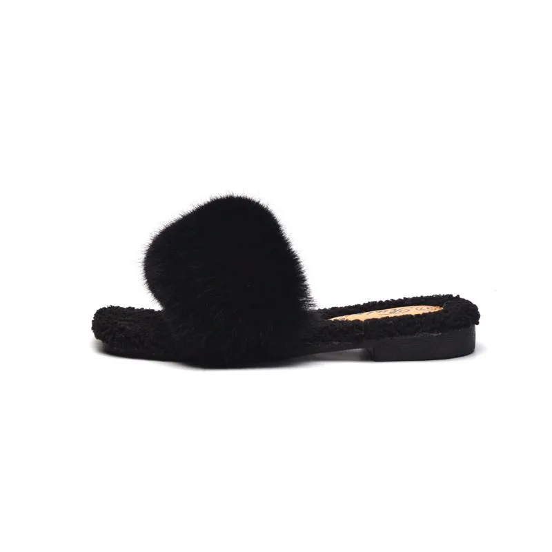 2023 Autumn and Winter Women's Plush Slippers Korean Women's Indoor Cool and Slippers Warm at Home Plush Flat Heels slides