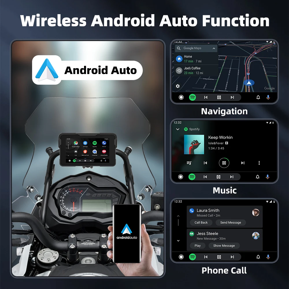 شاشة عرض ملاحة رقمية للدراجات النارية مقاس 5 بوصات، شاشة عرض لاسلكية CarPlay Moto Android Auto Dashboard BT5.0 مقاومة للماء #3