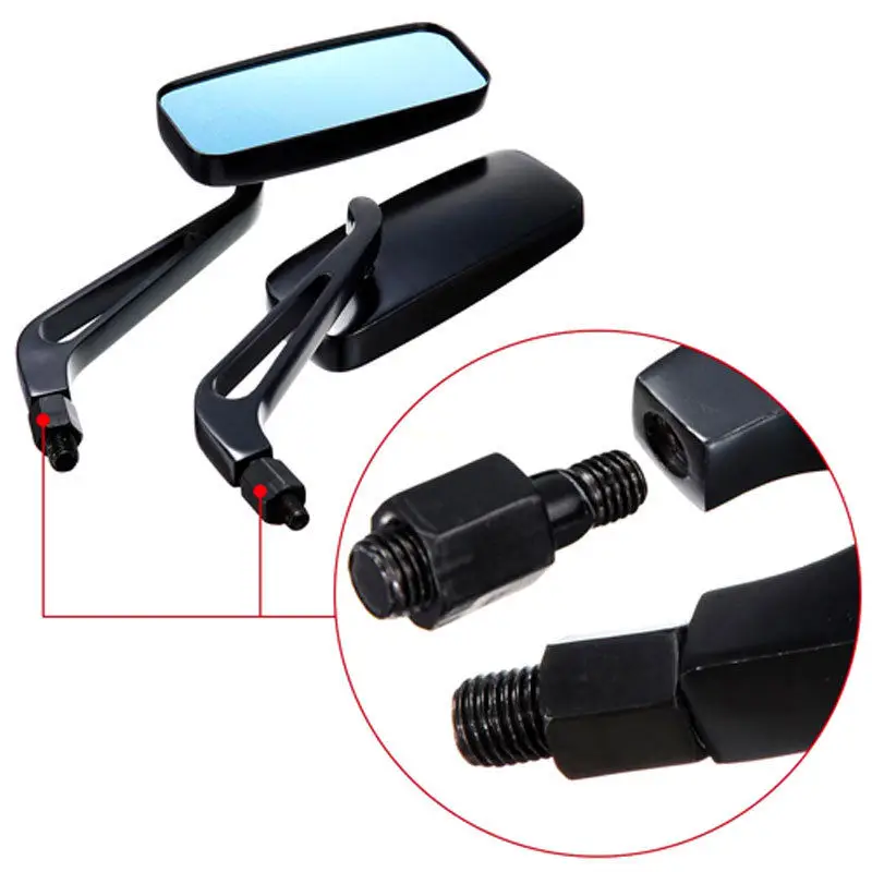 Universal Black Rectangle Bobber Mirrors Blue Mirror Reducing Glare Motorcycle Rear View Mirrors for Harley Kawasaki Cruise Dirt