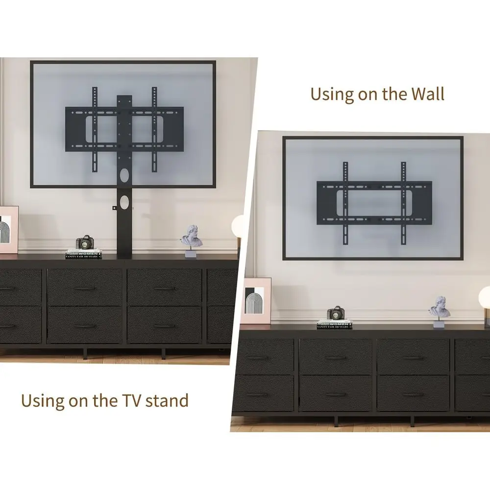 حامل تلفزيون خزانة مقاس 63 بوصة مع حامل، مركز ترفيه طويل من القماش مع 8 أدراج، طاولة وحدة تحكم الوسائط السوداء لـ Liv #6