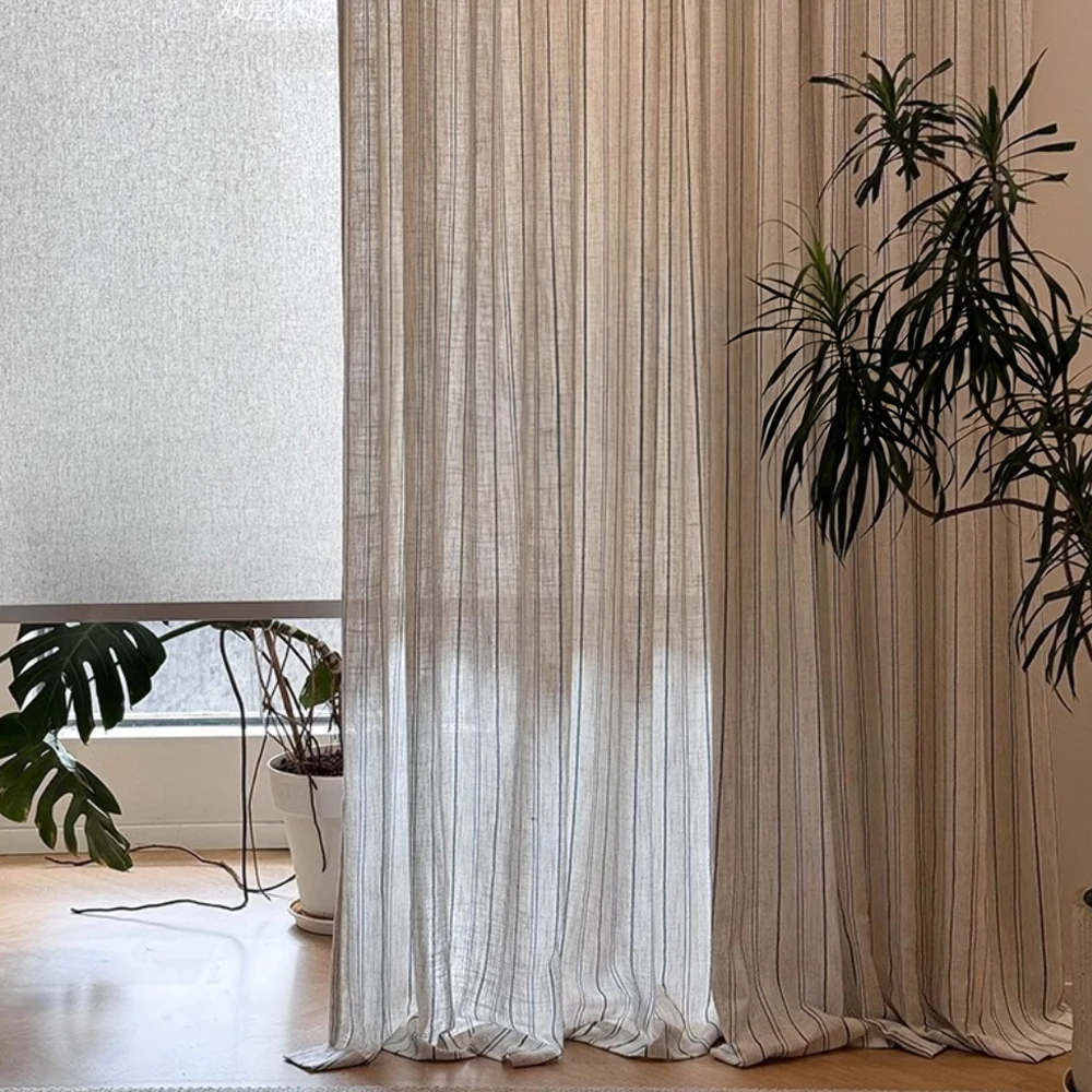 Japanese Style Linen Sheer Curtain, Minimalist Korean Design, Translucent Heat Insulation, Dense Hem Simple Atmosphere